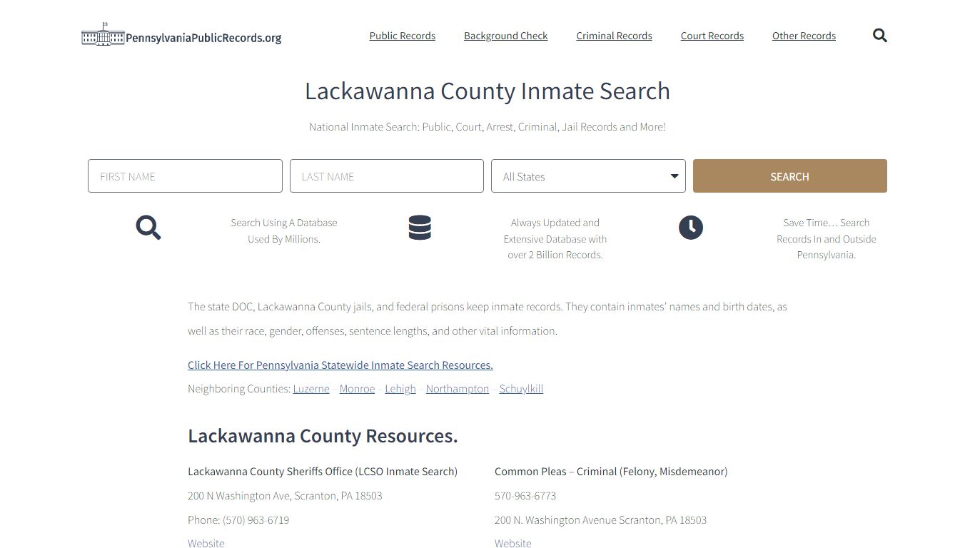 Lackawanna County Inmate Search - LCSO Current & Past Jail Records